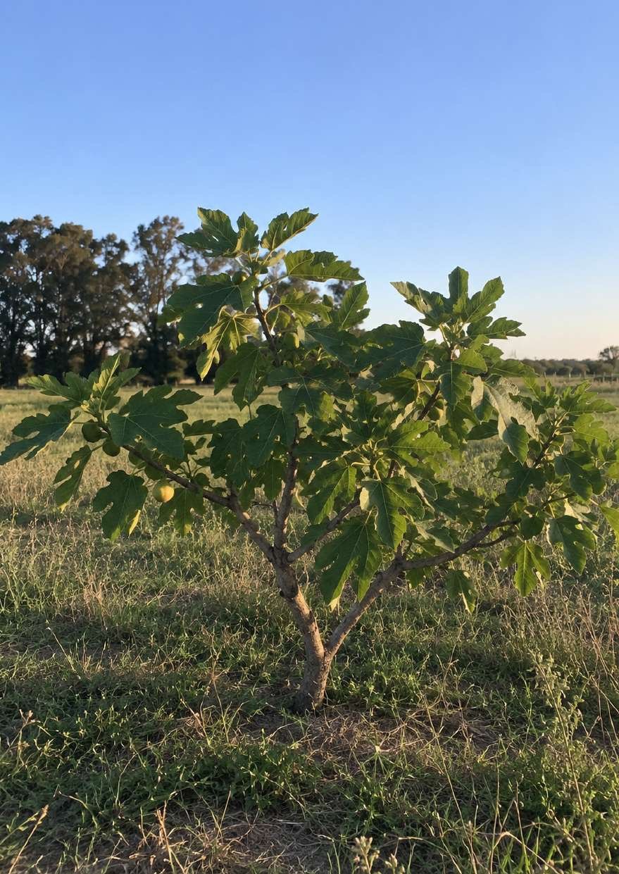 Nogal pecán joven en el monte frutal